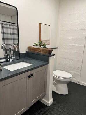 A bathroom with a sink, mirror, and toilet.