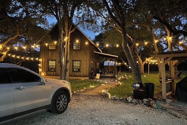 parking at night and path to front door