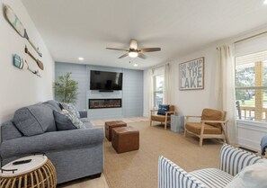 TV, fireplace, foosball, table tennis