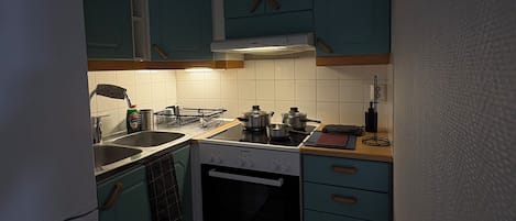 Jääkaappi, mikroaaltouuni, uuni, kahvin-/teenkeitin