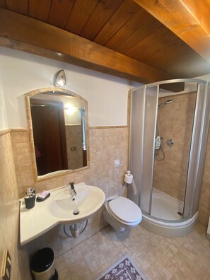 Een douche, een haardroger, handdoeken, zeep