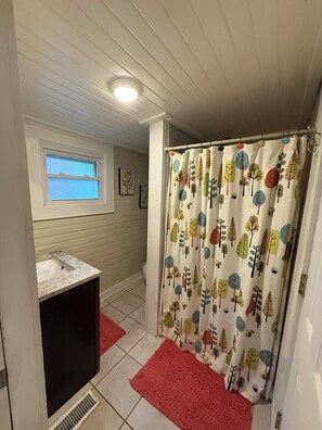 Dusche, Haartrockner, Handtücher, Seife