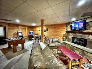 TV, fireplace - Close to Downtown • Luxury Cabin • Hot Tub • GeoDome and More! (Blue Ridge)