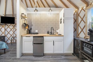 Fridge, oven, stovetop, coffee/tea maker