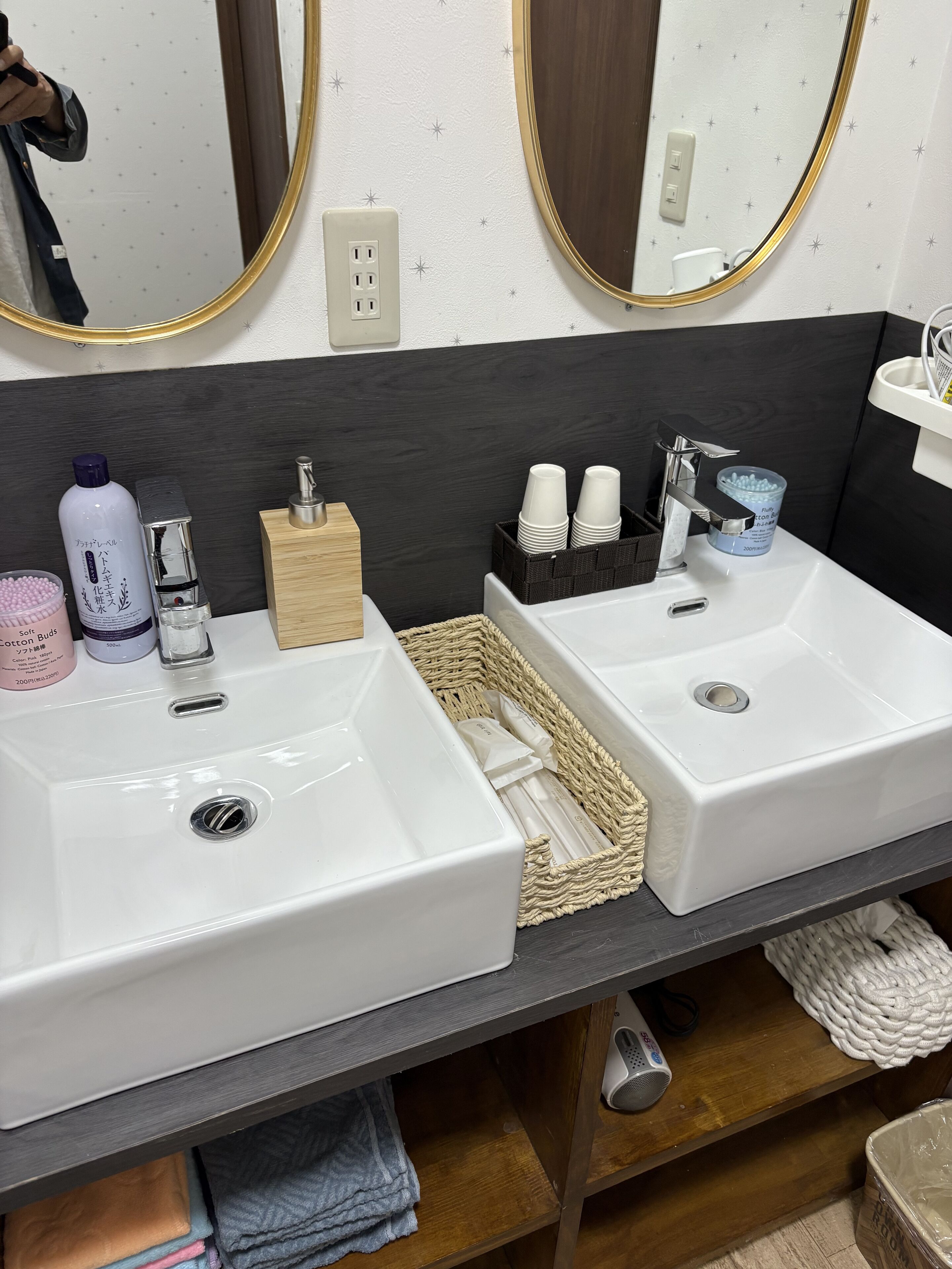 Hårtork, handdukar, tvål och toalettpapper