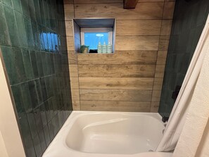 Eco-friendly toiletries, hair dryer, towels, soap