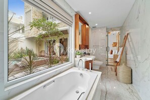 Villa, 3 Bedrooms, Garden View | Bathroom | Separate tub and shower, free toiletries, hair dryer, towels