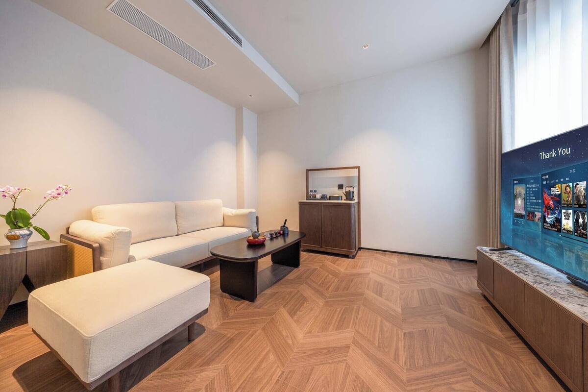 Suite Luxury | Area soggiorno | TV LCD 55 pollici con canali via cavo, servizi in streaming