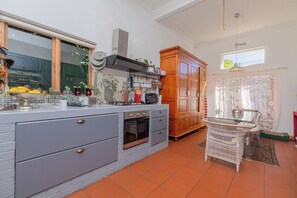 Fridge, microwave, oven, coffee/tea maker