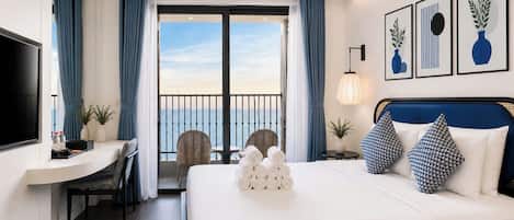 Deluxe Studio, Balcony, Beach View | Premium bedding, memory-foam beds, minibar, individually decorated