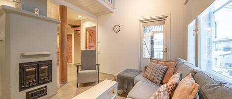 Una televisión, una chimenea