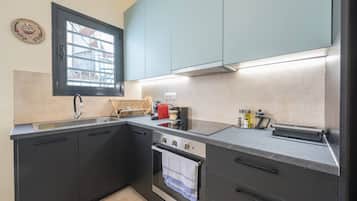 Fridge, oven, stovetop, coffee/tea maker