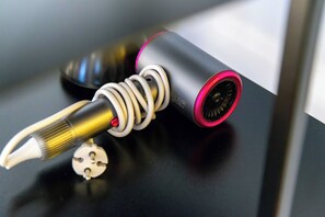 Shower, towels, soap, shampoo