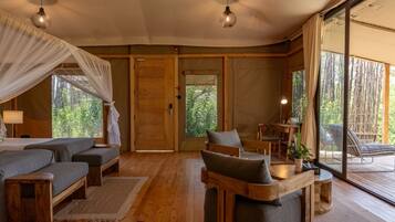 Luxury Double or Twin Room, River View | Free minibar items, in-room safe, desk, laptop workspace