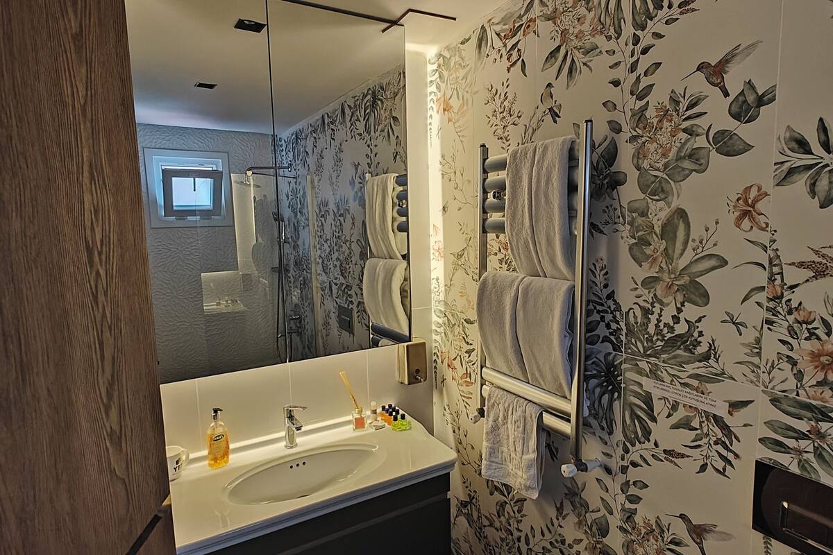 Shower, free toiletries, hair dryer, slippers