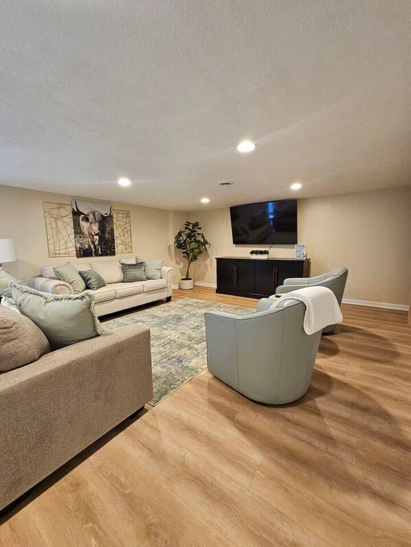 TV, fireplace