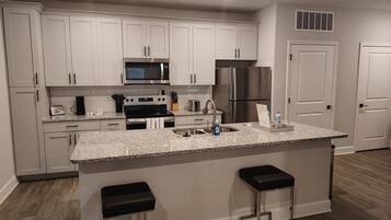 Fridge, dining tables