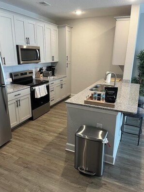 Fridge, dining tables