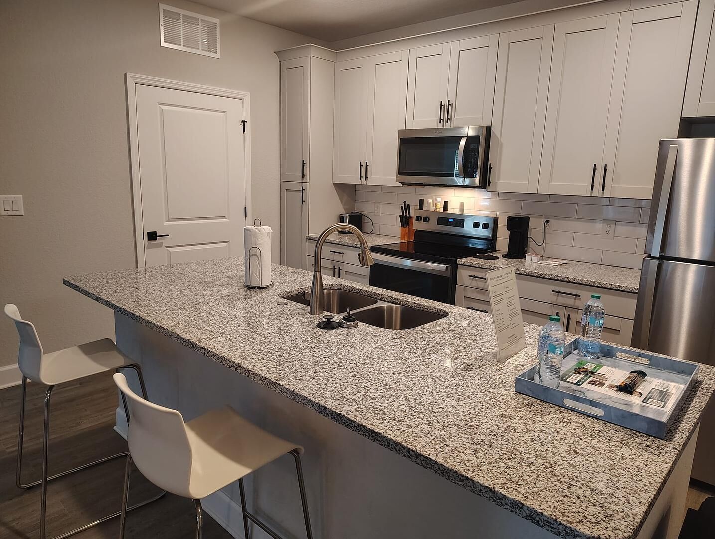 Fridge, dining tables