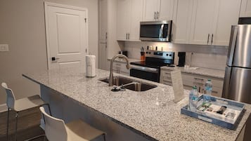 Fridge, dining tables