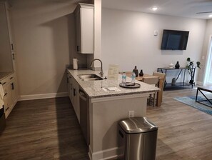 Fridge, dining tables