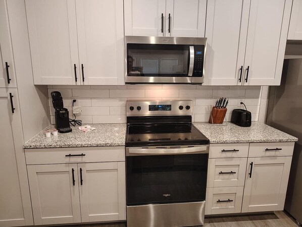 Fridge, dining tables