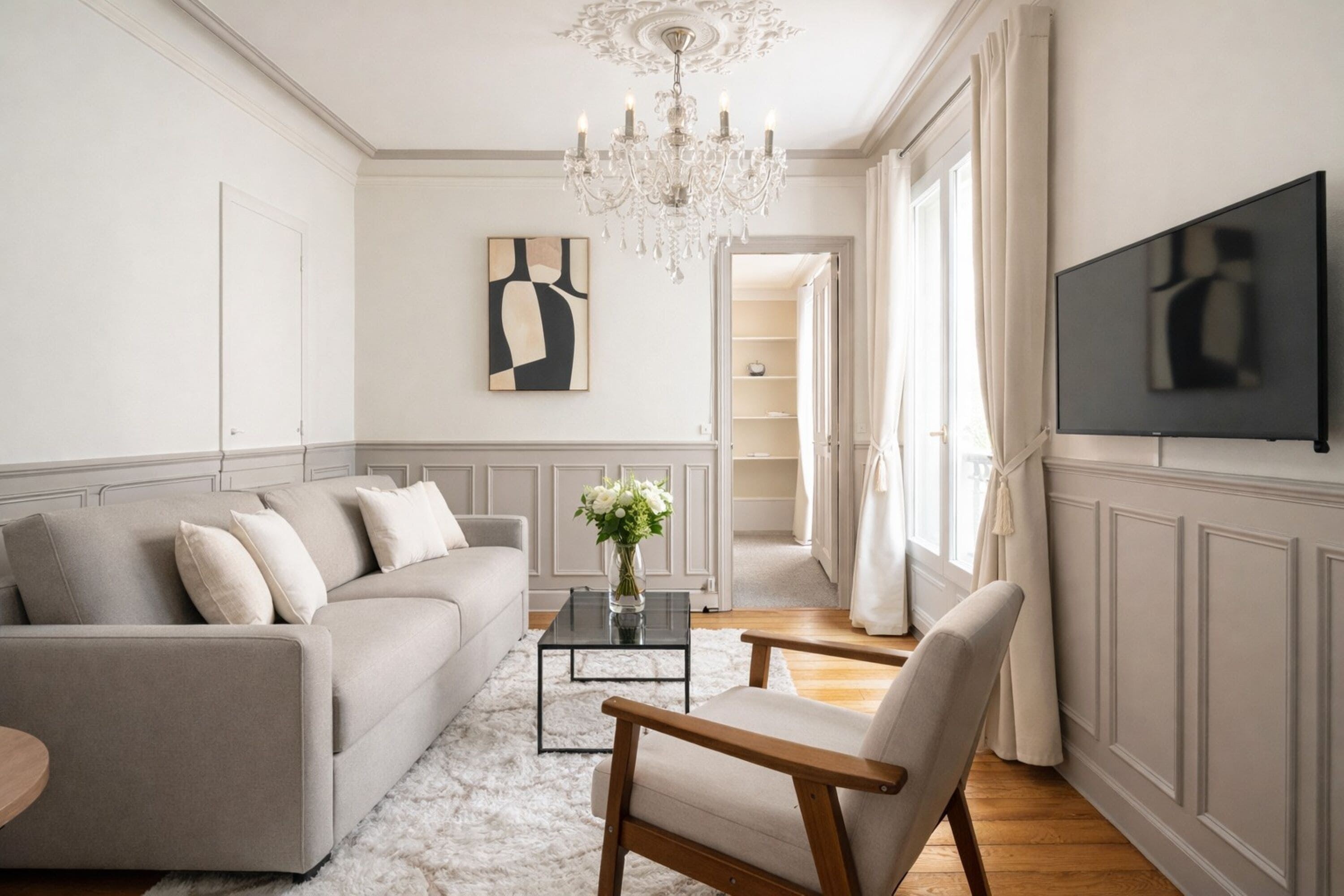 Deluxe Apartment, Courtyard View | Living area | 80-cm Smart TV with digital channels