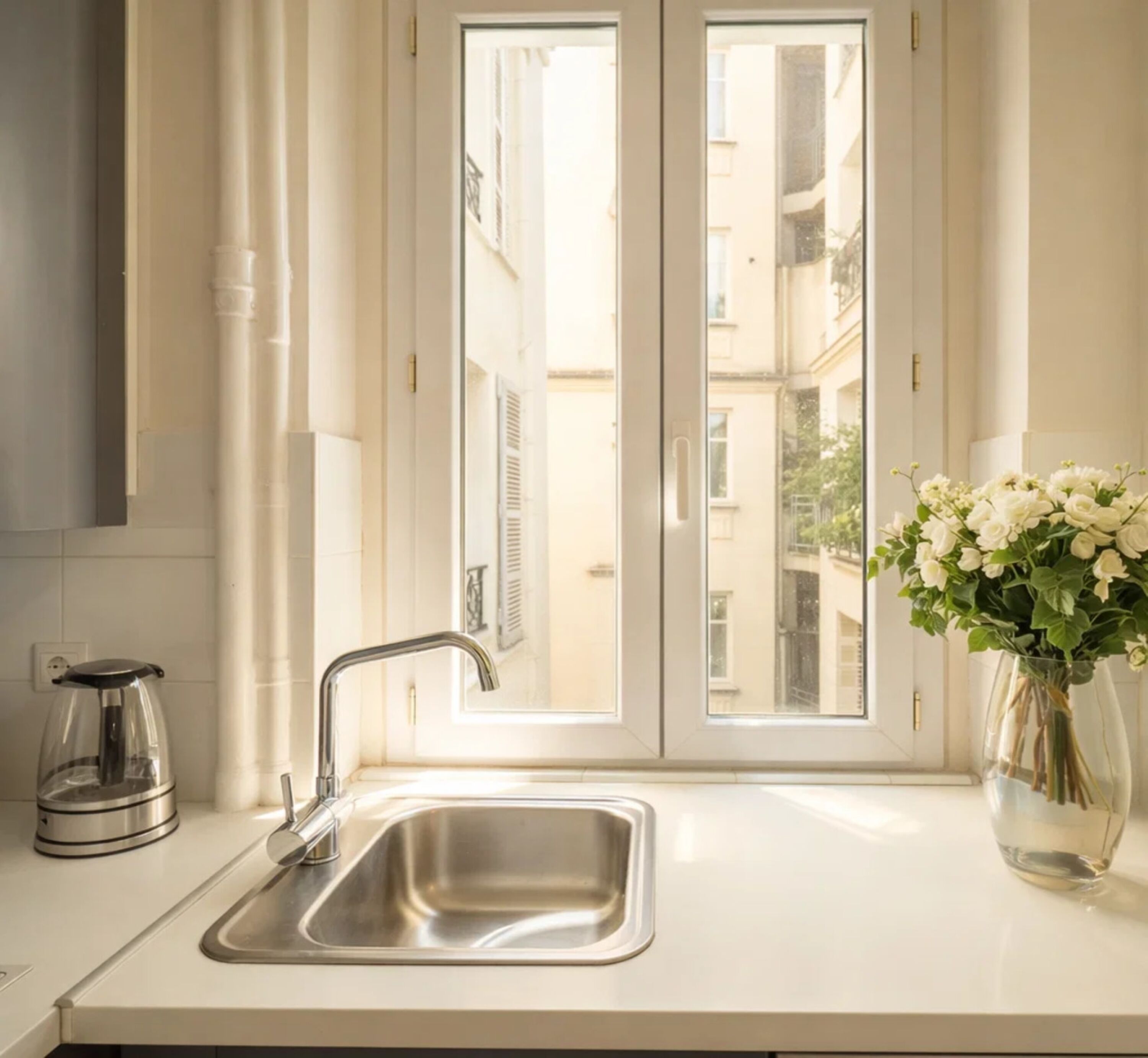 Deluxe-Apartment, Blick auf den Innenhof | Eigene Küche | Espressomaschine, Wasserkocher, Toaster, Gefrierschrank