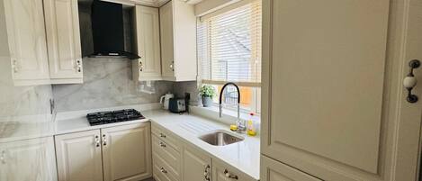 Frigorífico, microondas, horno y placa de cocina