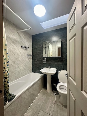 Hair dryer, towels, toilet paper