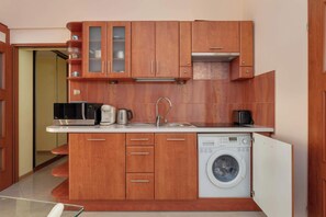 Fridge, microwave, stovetop, coffee/tea maker - Spacious Studio in the Center of Poznań | Balcony (Poznań)