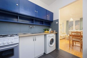 Fridge, oven, stovetop, cookware/dishes/utensils