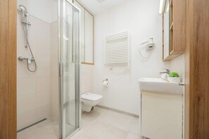 Ducha, secador de pelo y toallas