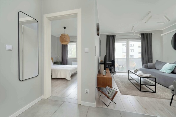 1 bedroom, desk, iron/ironing board, travel crib