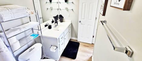 Hair dryer, towels