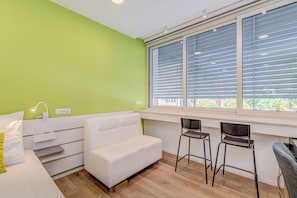 In-room safe, desk, laptop workspace, soundproofing