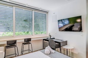 In-room safe, desk, laptop workspace, soundproofing