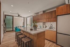 Fridge, microwave, oven, dishwasher