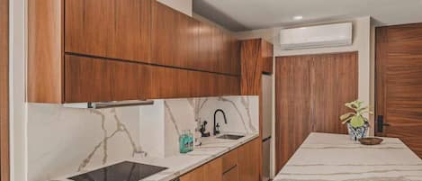 Fridge, microwave, oven, dishwasher