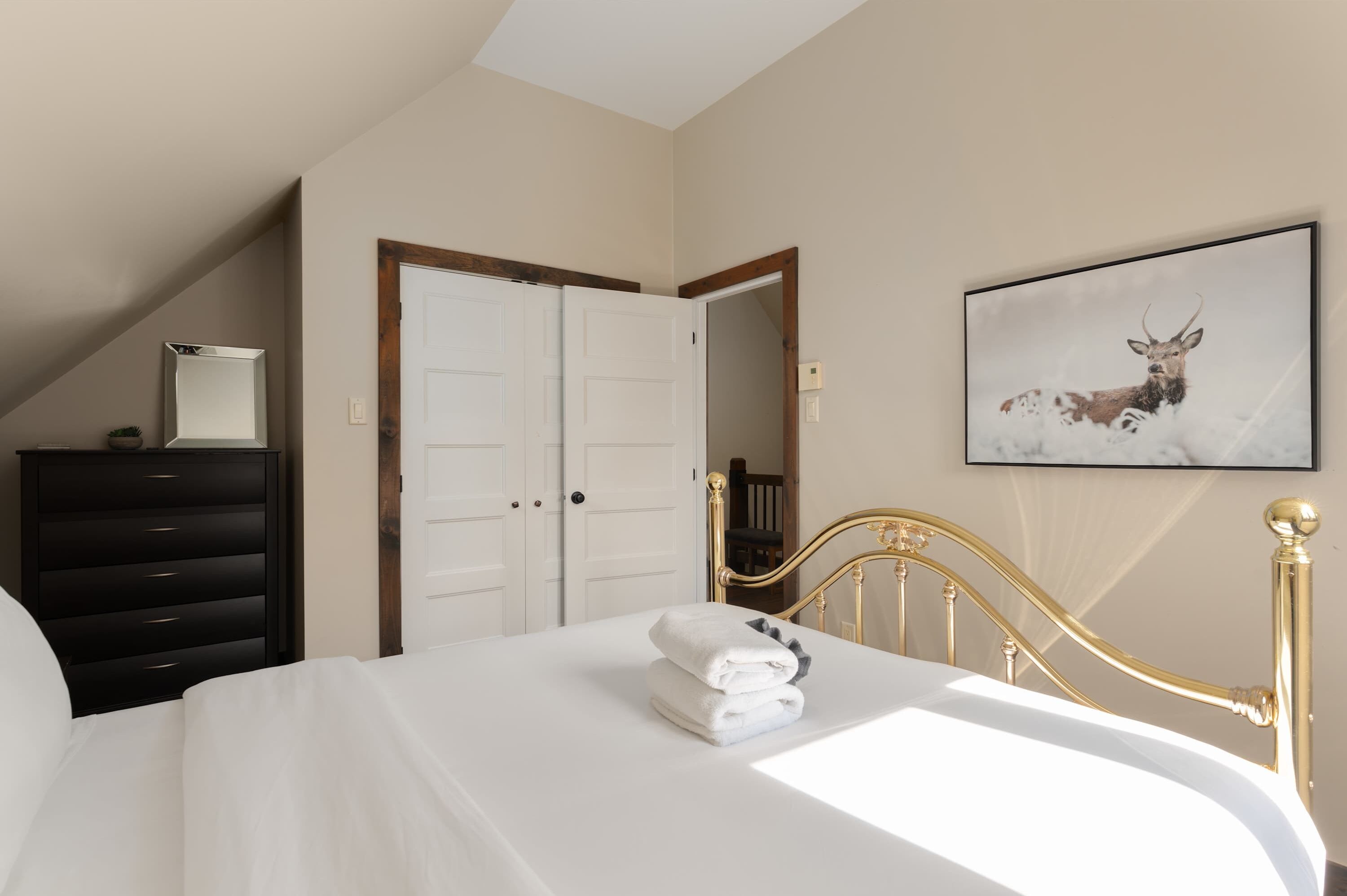 Bedroom three on the upper also offers a queen (yes, that's three queens upstairs). We also offer a pack and play for the littlest guests. 