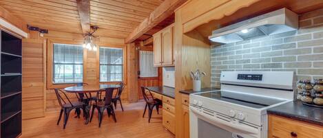Fridge, microwave, oven, cookware/dishes/utensils