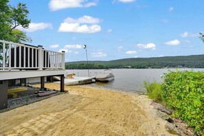 On the beach, sun-loungers, beach towels
