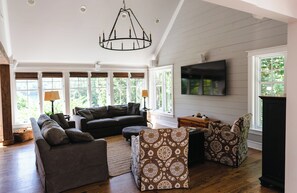 Smart TV, fireplace, video games, foosball