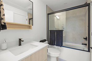 Hair dryer, towels, toilet paper