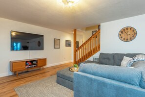 Smart TV, fireplace, video games, table football