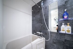 Basic Apartment | Bathroom | Combined shower/bathtub, hair dryer, towels, shampoo - PRIME Asakusa by Tranova (Tokyo)