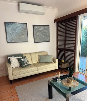 Smart TV, caminetto, lettore DVD, libri