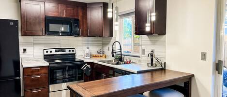 Fridge, microwave, oven, dishwasher