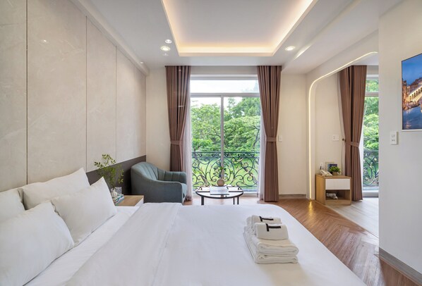 Suíte premier, 1 quarto | Wi-Fi de cortesia, roupa de cama