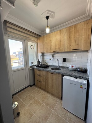Standard Apartment, Kitchen, Park View | Private kitchen | Mini-fridge, stovetop, cookware/dishes/utensils